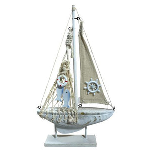 Blue Harbour Sailboat With Ships' Wheel Life Saver And Fish White 