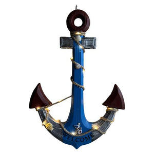 Blue Harbour Led Anchor With Rope "Welcome"Sailboat Seagull And Sea Shell Light Blue Grey Marron 