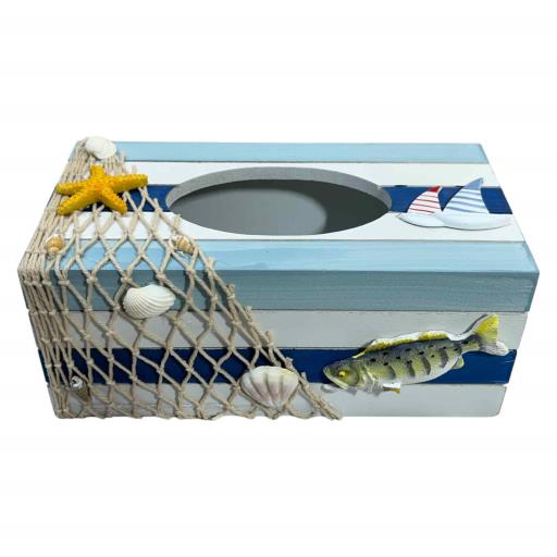 Blue Harbour Tissue Box With Fishing Net  Sea Shell And Fish Navy Blue Light Blue White Fits Loose Tissues & Not The Tissue Box