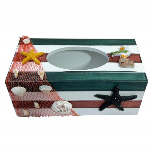 Blue Harbour Tissue Box With Fishing Net  Sea Shell Starfish And Seagull Green Red White Fits Loose Tissues & Not The Tissue Box