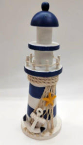 Blue Harbour Lighthouse With Anchor And Fishing Net Navy Blue White 