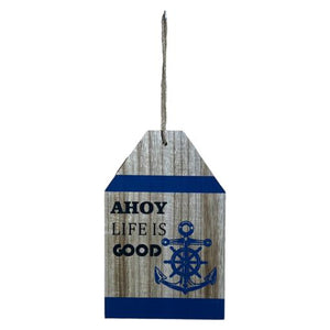 Blue Harbour Roped Serving Board With Anchor Ships' Wheel"Ahoy Life Is Good" Light Blue Brown 