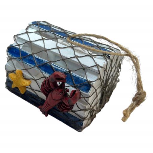 Blue Harbour Lobster Trap With Ropes Lobsters Starfish And Fishing Net Navy Blue White Red 