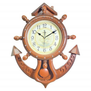 Blue Harbour Hanging Clock Anchor & Ships Wheel Brown Smoky White