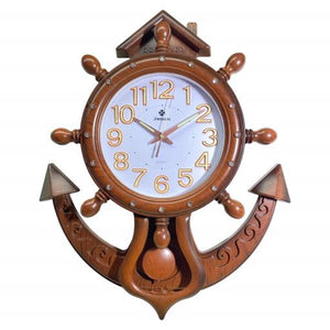 Blue Harbour Hanging Clock Anchor & Ships Wheel Brown White