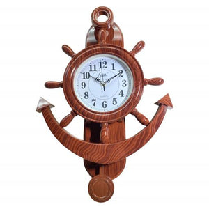 Blue Harbour Hanging Clock Anchor & Ships Wheel Brown White