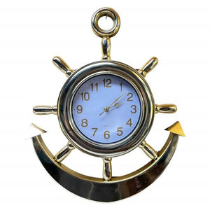 Blue Harbour Hanging Clock Anchor And Ships' Wheel Gold White 