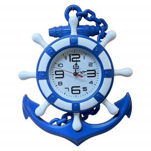 Blue Harbour Hanging Clock Anchor And Ships' Wheel Blue White 