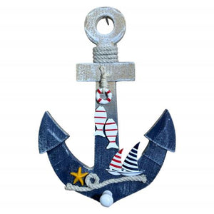 Blue Harbour Anchor With Fish Sailboat Starfish And Rope Navy Blue & Brown 