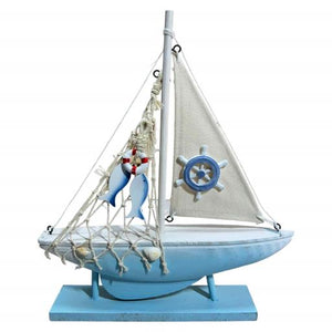 Blue Harbour Sailboat With Ships' Wheel And Fish Light Blue 