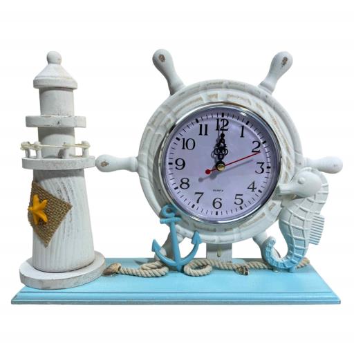 Blue Harbour Clock With Lighthouse Starfish Anchor And Sea Horse Light Blue White 