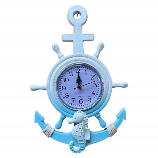 Blue Harbour Wall Clock Anchor Shape Sea Horse Starfish Light Blue White 