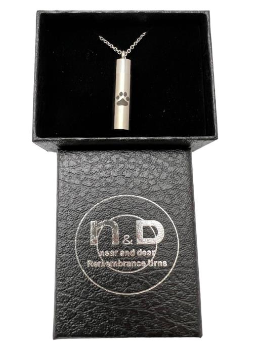 Near & Dear - Remembrance Stainless Steel Pendant Tube With Puppy Paw Includes Stainless Steel Chain 2.2Mm X55Cm