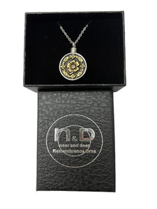 Near & Dear - Remembrance Stainless Steel Pendant Round Pendant With A Gold Flower And Le Includes Stainless Steel Chain 2.2Mm X55Cm