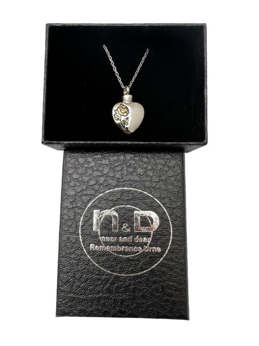 Near & Dear - Remembrance Stainless Steel Pendant Heart With An Engraved Rose Includes Stainless Steel Chain 2.2Mm X55Cm