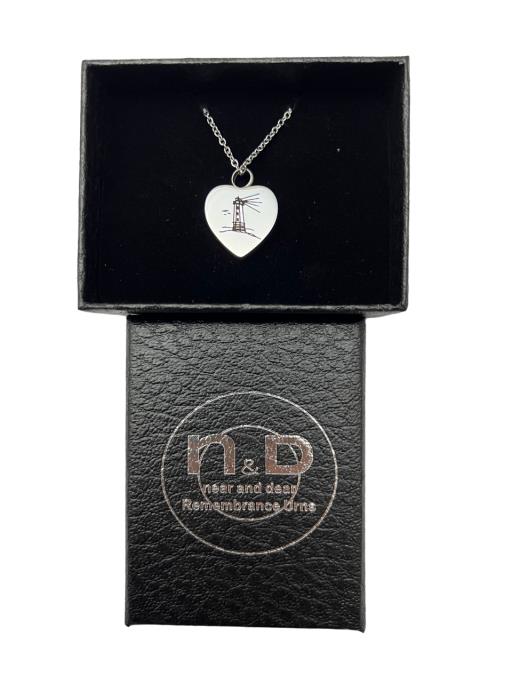 Near & Dear - Remembrance Stainless Steel Pendant Heart With Engraved Lighthouse Includes Stainless Steel Chain 2.2Mm X55Cm