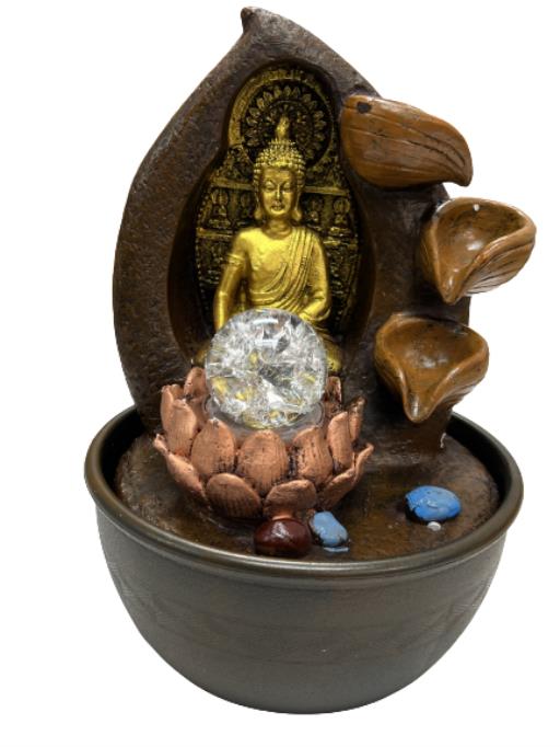 ZenN Fountain Meditating Buddha With Crystal Ball Golden