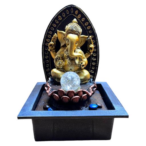 ZenN Fountain Ganesha With Crystal Ball Golden