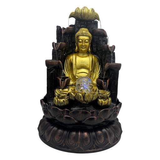 Zenn Fountain Buddha On Lotus Golden Brown