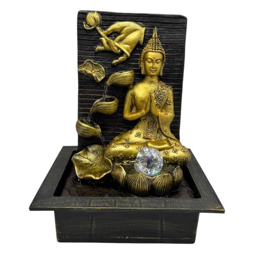 Zenn Fountain Buddha & Hand Lotus Flower Golden Brown