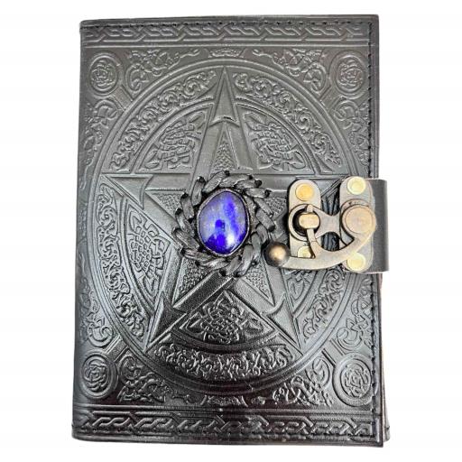 ZenN Pentagram Handmade Leather Journal With Lapis Stone & Lock Black