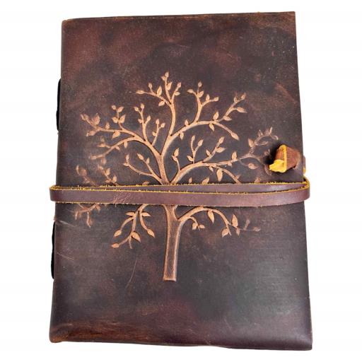 Zenn Tree Of Life Leather Natural Journal With String Ivory White Hand Made Paper Rustic Dark Brown