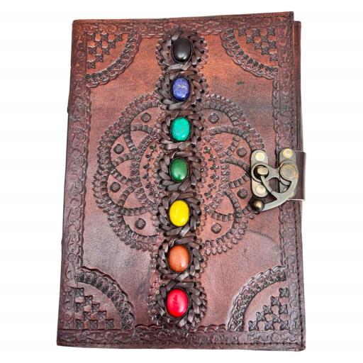 ZenN Seven Chakra Stone Handmade Leather Journal With Lock Dark Brown