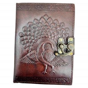 ZenN Peacock Handmade Leather Journal With Lock Dark Brown