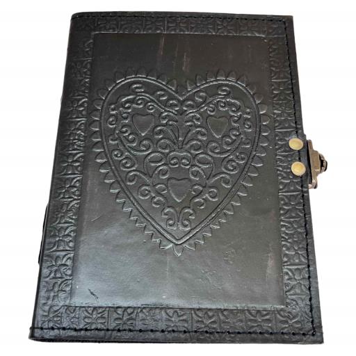 ZenN Heart Handmade Leather Journal With Lock Black