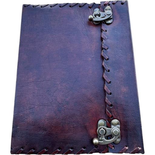 Zenn Plain Natural Leather Journal Two Front Lock Ivory White Hand Made Paper Vintage Dark Red Brown