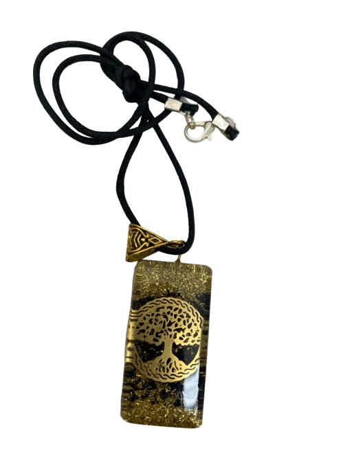 ZenN- Crystal & Gemstone Tourmaline Orgonite Pendant With Tree Of Life Black Gold