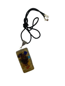 ZenN- Crystal & Gemstone Seven Chakra Copper Dust Orgonite Pendant With Hamsa Hand Blue Light Blue Yellow Orange Red Green Purple