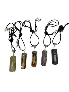 ZenN- Crystal & Gemstone Mix Pipe Orgonite Pendant With Feather Black Purple Light Green And Gold (With Seven Chakra Stones)