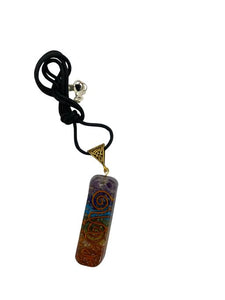 ZenN- Crystal & Gemstone Seven Chakra Orgonite Pendant With Double Coil Purple Blue Light Blue Green Yellow Orange Red