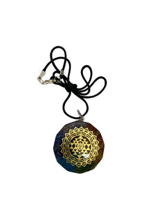 ZenN- Crystal & Gemstone Seven Chakra Orgonite Pendant With Sri Yantra Blue Purple Red Orange Yellow Green Light Blue