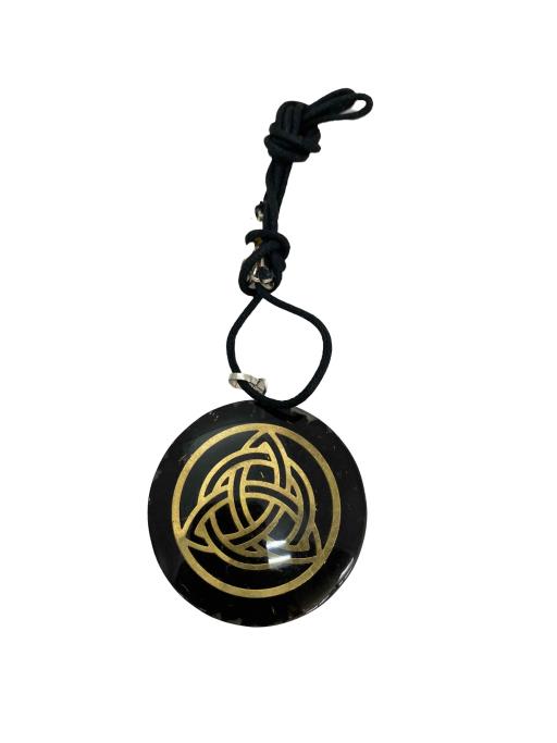 ZenN- Crystal & Gemstone Shungite Orgonite Pendant With Celtic Design Black Gold