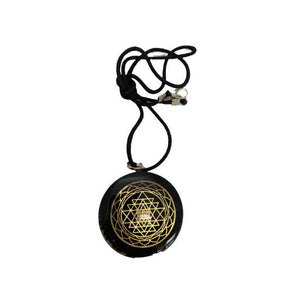 ZenN- Crystal & Gemstone Shungite Orgonite Pendant With Sri Yantra Black Gold