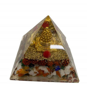 ZenN- Crystal & Gemstone Shree Yantra Orgonite Pyramid Brown Yellow Red