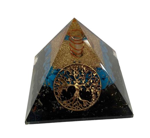 ZenN- Crystal & Gemstone Turquoise Black Tourmaline With Tree Of Life Orgonite Pyramid Black Gold Yellow Blue