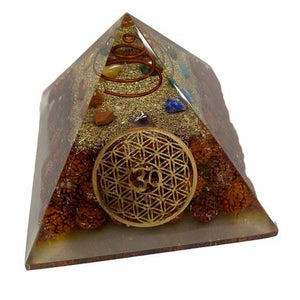 ZenN- Crystal & Gemstone Rudraksha Seven Chakra Stone Orgonite Pyramid Blue Burgundy Green Orange Yellow Magenta GoldRed