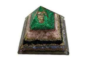 ZenN- Crystal & Gemstone Melachite Layer Orgonite Pyramid Blue Rose Green Brown Gold