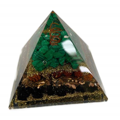 ZenN- Crystal & Gemstone Melechite Rudraksha Pyramid Orgonite Pyramid GreenBrown Black