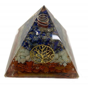 ZenN- Crystal & Gemstone Lapis Amazonite Red Jasper Orgonite Pyramid Red White Blue Gold