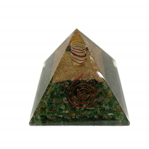 ZenN- Crystal & Gemstone Green Aventurine Orgonite Pyramid Green Gold Red