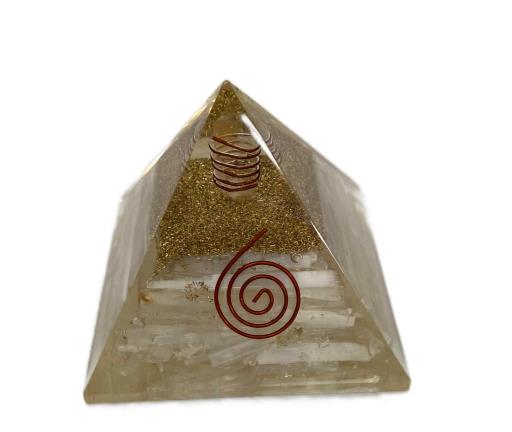 ZenN- Crystal & Gemstone Selenite Stone Orgonite Pyramid White Gold