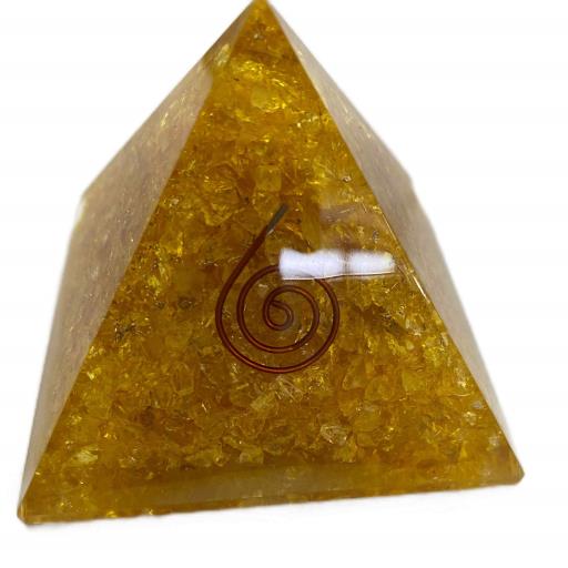 ZenN- Crystal & Gemstone Yellow Citrine Onyx Orgonite Pyramid Yellow Gold