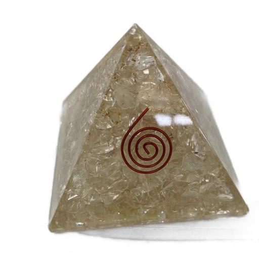 ZenN- Crystal & Gemstone Clear Quartz Orgonite Pyramid White Gold