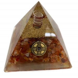 ZenN- Crystal & Gemstone Red Carnelian Lucky Coin Orgonite Pyramid Red Gold