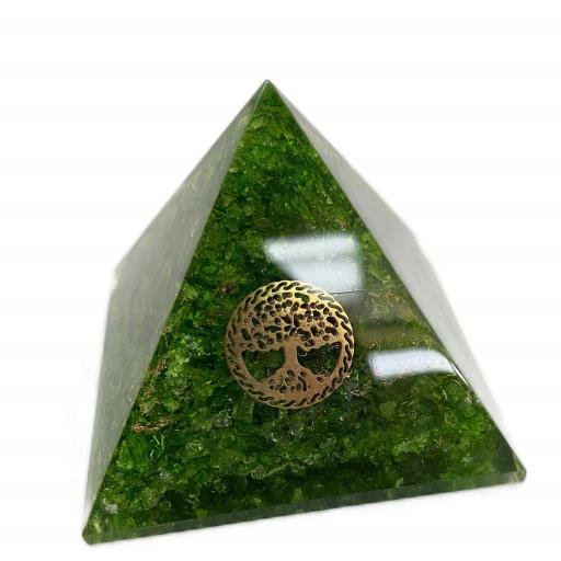 ZenN- Crystal & Gemstone Green Onyx With Tree Of Life Orgonite Pyramid Green Gold