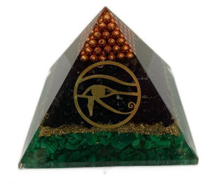 ZenN- Crystal & Gemstone Black Tourmaline With Eye Of Horus Orgonite Pyramid Black Gold